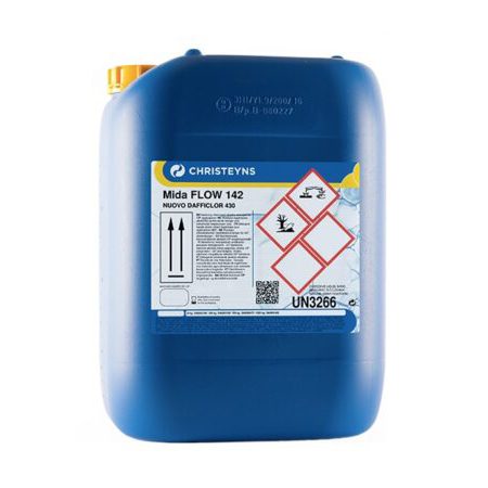 Detergente desinfectante alcalino clorado MIDA FLOW 142 CL. Garrafa 23Kg.