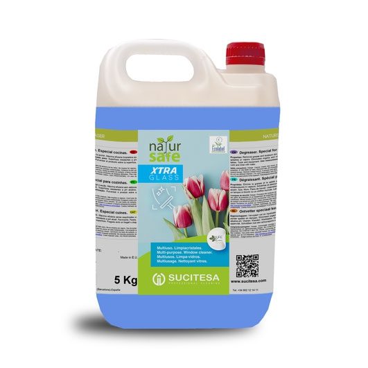 Limpiacristales Ecolabel NATURSAFE XTRA GLASS. Pack de 4 bidones de 5L.