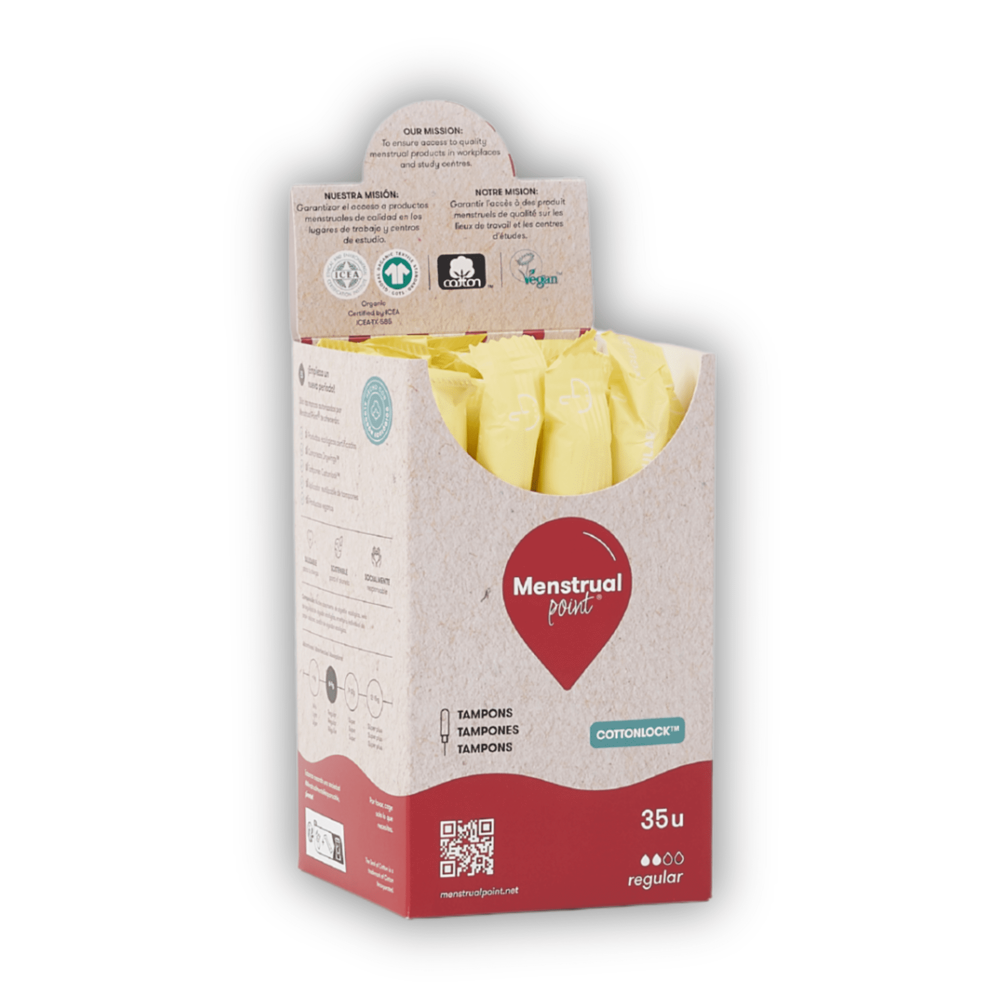 Dispensador para Tampones Ecológicos Menstrual Point. 1 unidad con 35 tampones con aplicador.